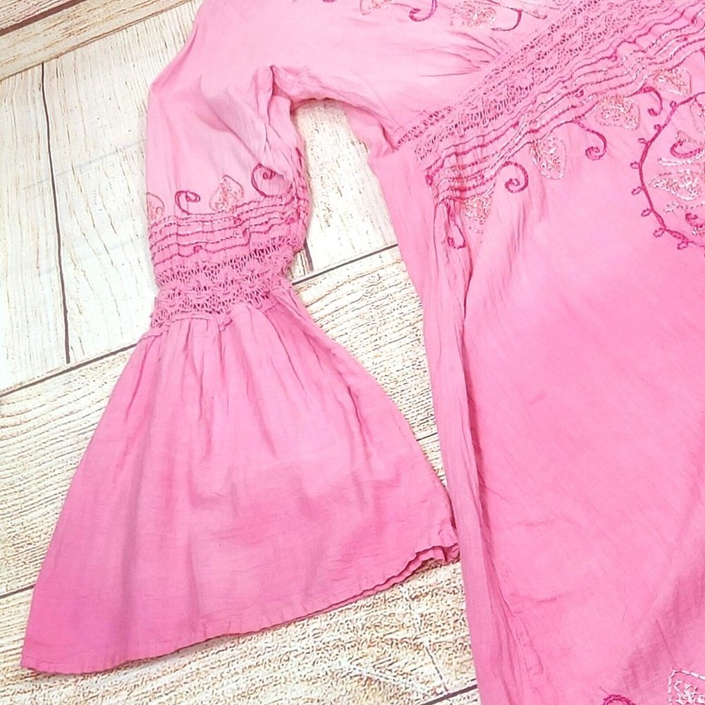 Embroidery Pink Summer Tunic Women's Shirt Tunic Top Dress Kurta 100% Cotton L - Picture 10 of 16